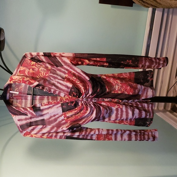 Pre-owned Print Long Sleeve Mesh Blouse - Picture 1 of 8